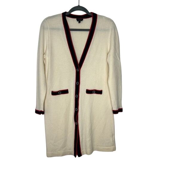 Talbots Women's Ivory 100% Merino Wool Long Cardigan L Preppy Nautical Style - Picture 1 of 9